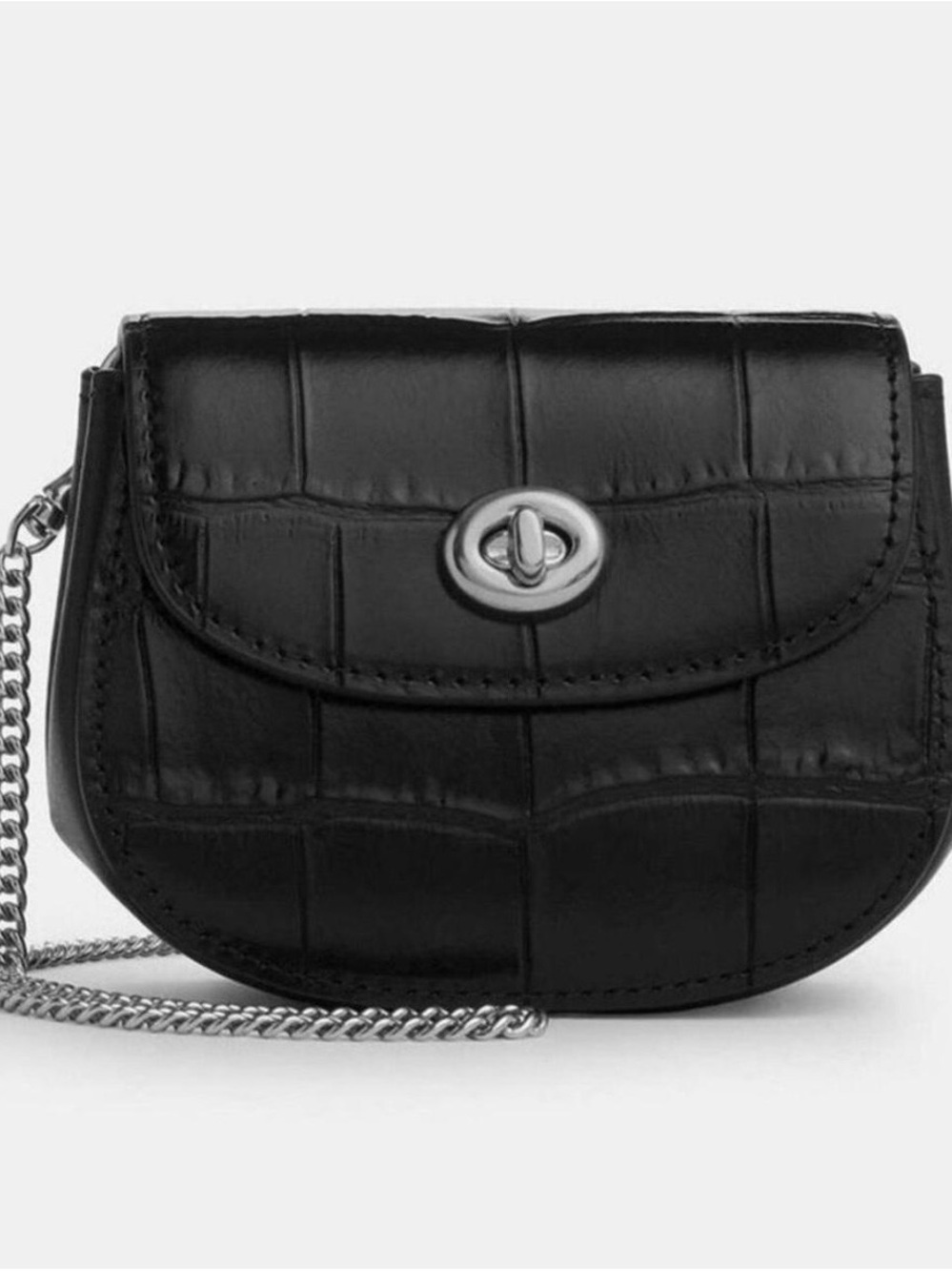 Coach Black Croc-Embossed Leather Crossbody Bag with Turnlock